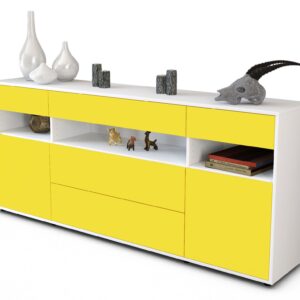 Sideboard - Floria - Design Farbakzent - Freistehend mit Push to Open 180 cm Weiss - Front T?rkis  Bestellnummer:1020305218