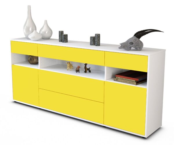 Sideboard - Floria - Design Farbakzent - Freistehend mit Push to Open 180 cm Weiss - Front T?rkis  Bestellnummer:1020305218