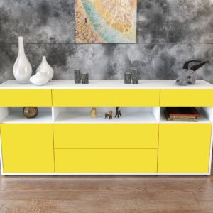 Sideboard - Floria - Design Farbakzent - Freistehend mit Push to Open 180 cm Weiss - Front Rot  Bestellnummer:1020305219