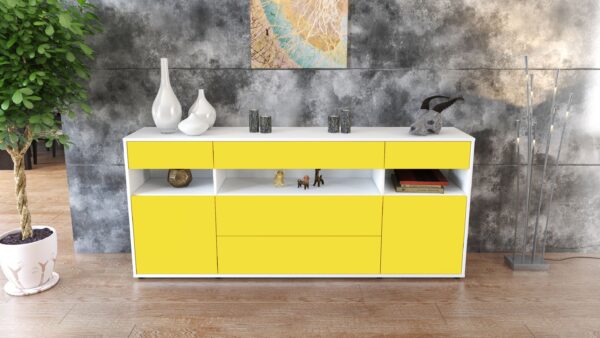 Sideboard - Floria - Design Farbakzent - Freistehend mit Push to Open 180 cm Weiss - Front Rot  Bestellnummer:1020305219