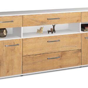 Sideboard - Floria - Design Holzdekor - Freistehend mit Griffe 180 cm Weiss - Front Eiche  Bestellnummer:1020305222