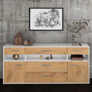 Sideboard - Floria - Design Holzdekor - Freistehend mit Griffe 180 cm Weiss - Front Walnuss  Bestellnummer:1020305223