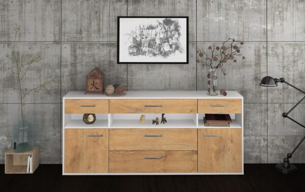 Sideboard - Floria - Design Holzdekor - Freistehend mit Griffe 180 cm Weiss - Front Walnuss  Bestellnummer:1020305223