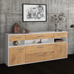 Sideboard - Floria - Design Holzdekor - Freistehend mit Griffe 180 cm Weiss - Front Pinie  Bestellnummer:1020305224