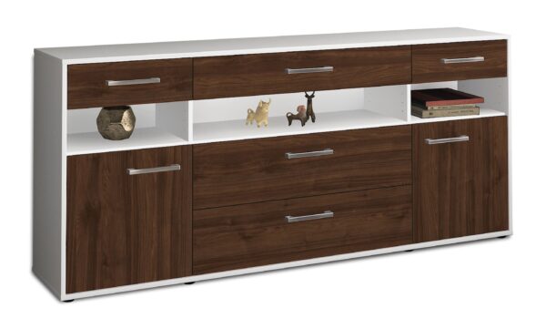 Sideboard - Floria - Design Holzdekor - Freistehend mit Griffe 180 cm Weiss - Front Zeder  Bestellnummer:1020305225