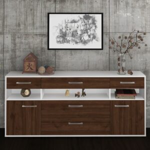 Sideboard - Floria - Design Holzdekor - Freistehend mit Griffe 180 cm Weiss - Front Treibholz  Bestellnummer:1020305226