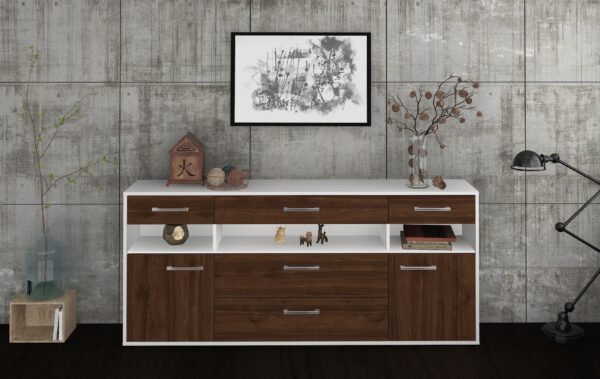 Sideboard - Floria - Design Holzdekor - Freistehend mit Griffe 180 cm Weiss - Front Treibholz  Bestellnummer:1020305226