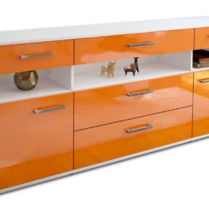 Sideboard - Floria - Design Hochglanz - Freistehend mit Griffe 180 cm Weiss - Front Orange  Bestellnummer:1020305227