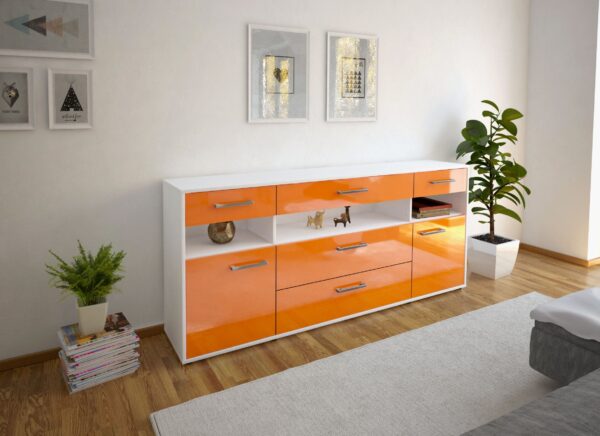 Sideboard - Floria - Design Hochglanz - Freistehend mit Griffe 180 cm Weiss - Front Wei?  Bestellnummer:1020305229