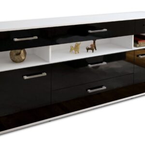 Sideboard - Floria - Design Hochglanz - Freistehend mit Griffe 180 cm Weiss - Front Gr?n  Bestellnummer:1020305230