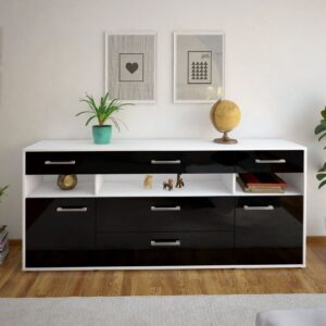 Sideboard - Floria - Design Hochglanz - Freistehend mit Griffe 180 cm Weiss - Front Grau  Bestellnummer:1020305231