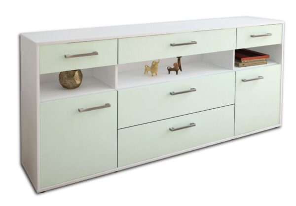 Sideboard - Floria - Design Farbakzent - Freistehend mit Griffe 180 cm Weiss - Front Mint  Bestellnummer:1020305232