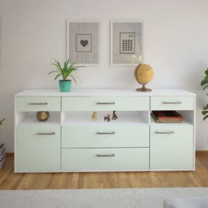 Sideboard - Floria - Design Farbakzent - Freistehend mit Griffe 180 cm Weiss - Front Gelb  Bestellnummer:1020305233