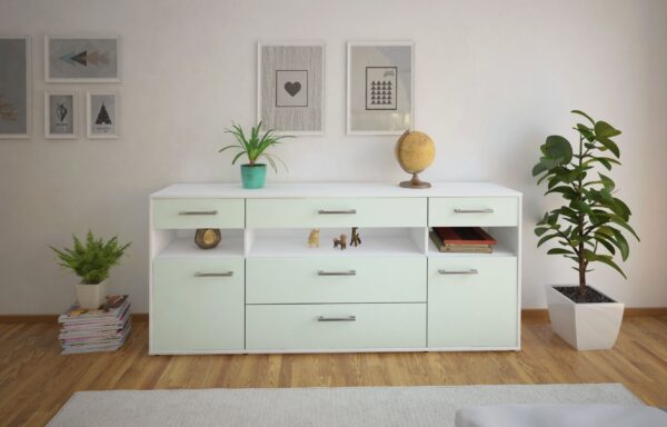 Sideboard - Floria - Design Farbakzent - Freistehend mit Griffe 180 cm Weiss - Front Gelb  Bestellnummer:1020305233