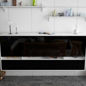 Sideboard - Floriana - Design Hochglanz - Wandmontage mit Push to Open 180 cm Weiss - Front Orange  Bestellnummer:1020305550