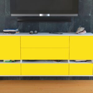 Sideboard - Floriana - Design Farbakzent - Wandmontage mit Push to Open 180 cm Weiss - Front Mint  Bestellnummer:1020305555