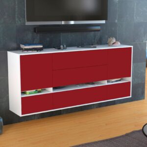 Sideboard - Floriana - Design Farbakzent - Wandmontage mit Push to Open 180 cm Weiss - Front Lila  Bestellnummer:1020305557