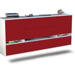 Sideboard - Floriana - Design Farbakzent - Wandmontage mit Push to Open 180 cm Weiss - Front Rot  Bestellnummer:1020305559