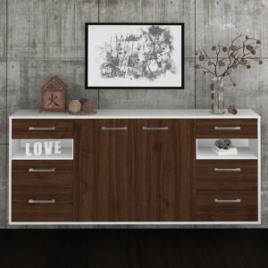 Sideboard - Francesca - Design Holzdekor - Wandmontage mit Griffe 180 cm Weiss - Front Eiche  Bestellnummer:1020305562