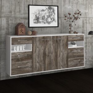 Sideboard - Francesca - Design Holzdekor - Wandmontage mit Griffe 180 cm Weiss - Front Pinie  Bestellnummer:1020305564