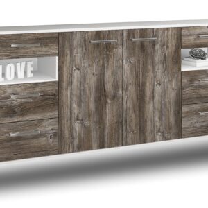 Sideboard - Francesca - Design Holzdekor - Wandmontage mit Griffe 180 cm Weiss - Front Treibholz  Bestellnummer:1020305566