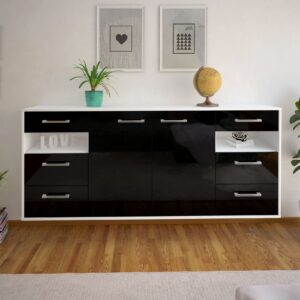 Sideboard - Francesca - Design Hochglanz - Wandmontage mit Griffe 180 cm Weiss - Front Orange  Bestellnummer:1020305567