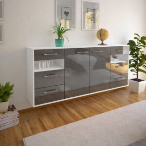 Sideboard - Francesca - Design Hochglanz - Wandmontage mit Griffe 180 cm Weiss - Front Wei?  Bestellnummer:1020305569