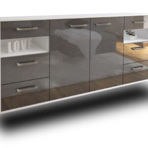 Sideboard - Francesca - Design Hochglanz - Wandmontage mit Griffe 180 cm Weiss - Front Grau  Bestellnummer:1020305571