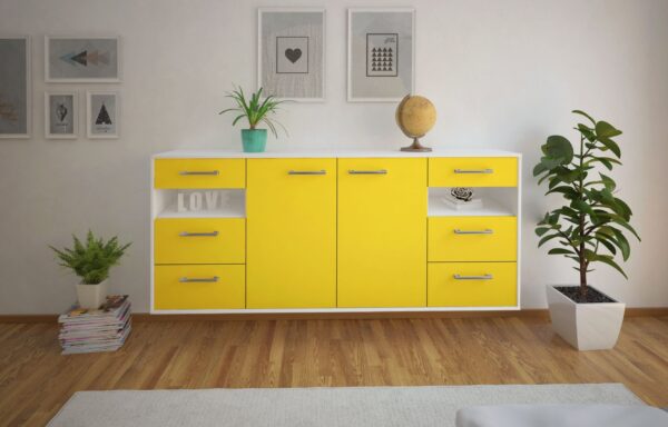 Sideboard - Francesca - Design Farbakzent - Wandmontage mit Griffe 180 cm Weiss - Front Mint  Bestellnummer:1020305572