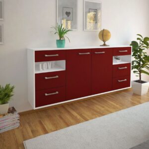 Sideboard - Francesca - Design Farbakzent - Wandmontage mit Griffe 180 cm Weiss - Front Lila  Bestellnummer:1020305574