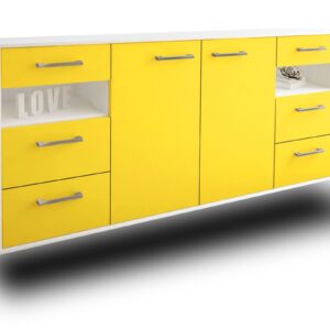 Sideboard - Francesca - Design Farbakzent - Wandmontage mit Griffe 180 cm Weiss - Front T?rkis  Bestellnummer:1020305575