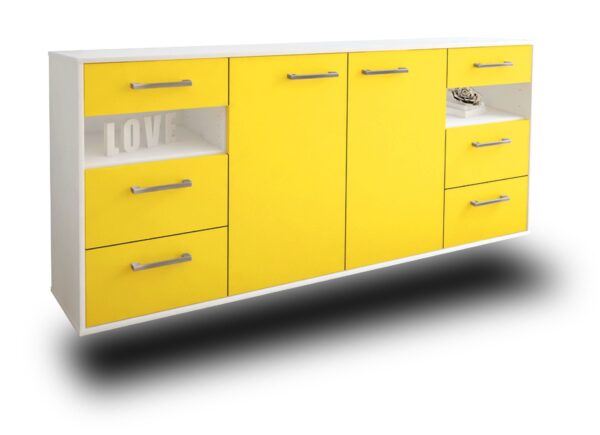 Sideboard - Francesca - Design Farbakzent - Wandmontage mit Griffe 180 cm Weiss - Front T?rkis  Bestellnummer:1020305575