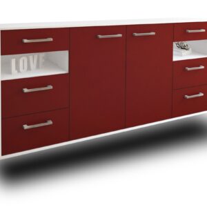 Sideboard - Francesca - Design Farbakzent - Wandmontage mit Griffe 180 cm Weiss - Front Rot  Bestellnummer:1020305576