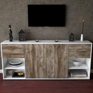 Sideboard - Franka - Design Holzdekor - Freistehend mit Push to Open 180 cm Weiss - Front Walnuss  Bestellnummer:1020305614