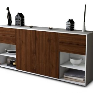 Sideboard - Franka - Design Holzdekor - Freistehend mit Push to Open 180 cm Weiss - Front Zeder  Bestellnummer:1020305616