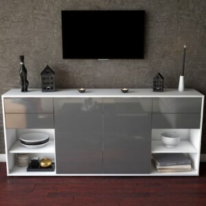 Sideboard - Franka - Design Hochglanz - Freistehend mit Push to Open 180 cm Weiss - Front Schwarz  Bestellnummer:1020305619