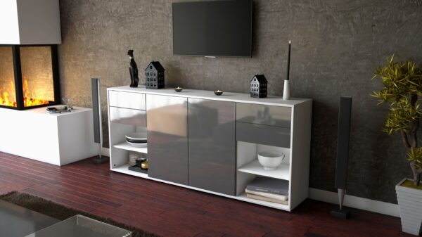 Sideboard - Franka - Design Hochglanz - Freistehend mit Push to Open 180 cm Weiss - Front Wei?  Bestellnummer:1020305620