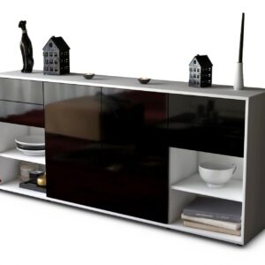 Sideboard - Franka - Design Hochglanz - Freistehend mit Push to Open 180 cm Weiss - Front Gr?n  Bestellnummer:1020305621