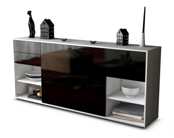 Sideboard - Franka - Design Hochglanz - Freistehend mit Push to Open 180 cm Weiss - Front Gr?n  Bestellnummer:1020305621