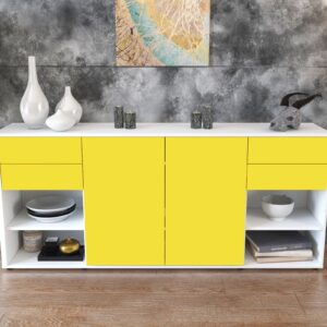 Sideboard - Franka - Design Farbakzent - Freistehend mit Push to Open 180 cm Weiss - Front Mint  Bestellnummer:1020305623