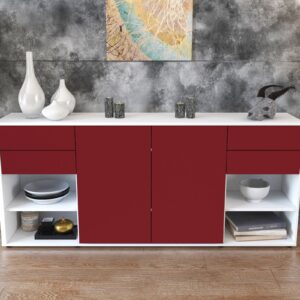 Sideboard - Franka - Design Farbakzent - Freistehend mit Push to Open 180 cm Weiss - Front Gelb  Bestellnummer:1020305624