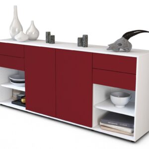 Sideboard - Franka - Design Farbakzent - Freistehend mit Push to Open 180 cm Weiss - Front Rot  Bestellnummer:1020305627