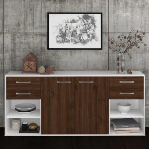 Sideboard - Franka - Design Holzdekor - Freistehend mit Griffe 180 cm Weiss - Front Eiche  Bestellnummer:1020305630