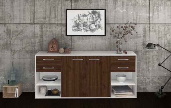 Sideboard - Franka - Design Holzdekor - Freistehend mit Griffe 180 cm Weiss - Front Eiche  Bestellnummer:1020305630