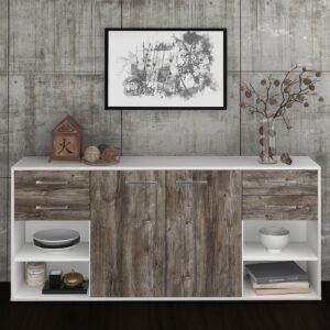 Sideboard - Franka - Design Holzdekor - Freistehend mit Griffe 180 cm Weiss - Front Walnuss  Bestellnummer:1020305631