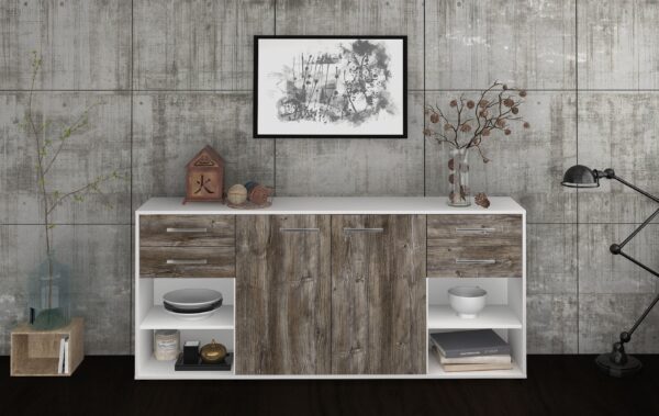 Sideboard - Franka - Design Holzdekor - Freistehend mit Griffe 180 cm Weiss - Front Walnuss  Bestellnummer:1020305631