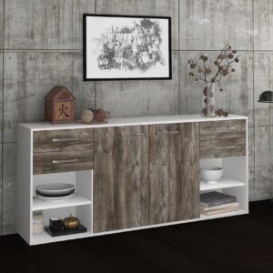 Sideboard - Franka - Design Holzdekor - Freistehend mit Griffe 180 cm Weiss - Front Pinie  Bestellnummer:1020305632