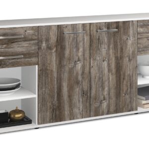 Sideboard - Franka - Design Holzdekor - Freistehend mit Griffe 180 cm Weiss - Front Treibholz  Bestellnummer:1020305634