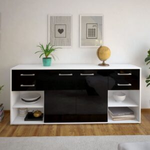 Sideboard - Franka - Design Hochglanz - Freistehend mit Griffe 180 cm Weiss - Front Orange  Bestellnummer:1020305635