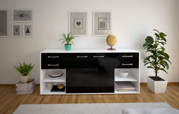 Sideboard - Franka - Design Hochglanz - Freistehend mit Griffe 180 cm Weiss - Front Orange  Bestellnummer:1020305635